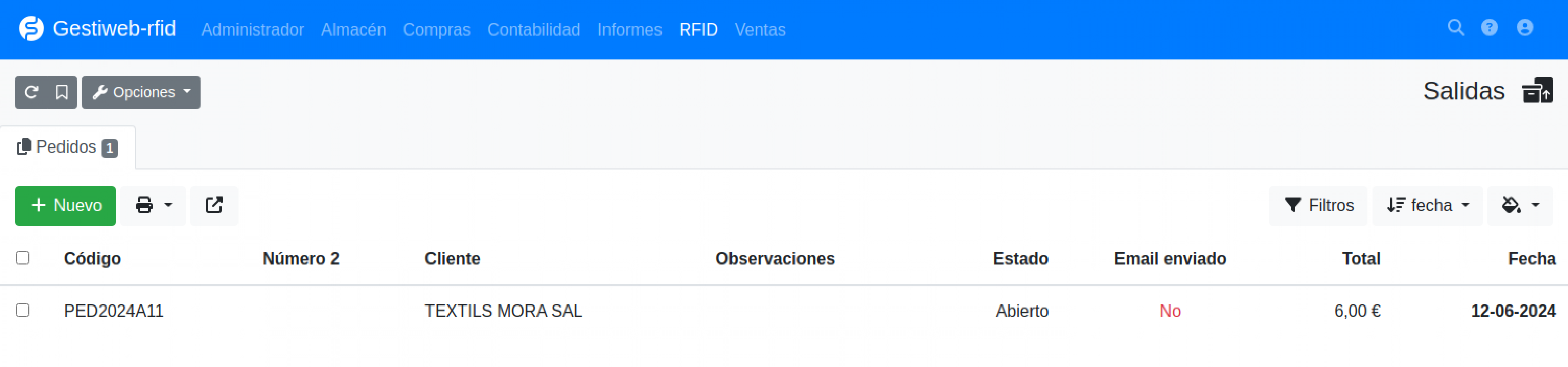 Software RFID lavanderia salidas expediciones