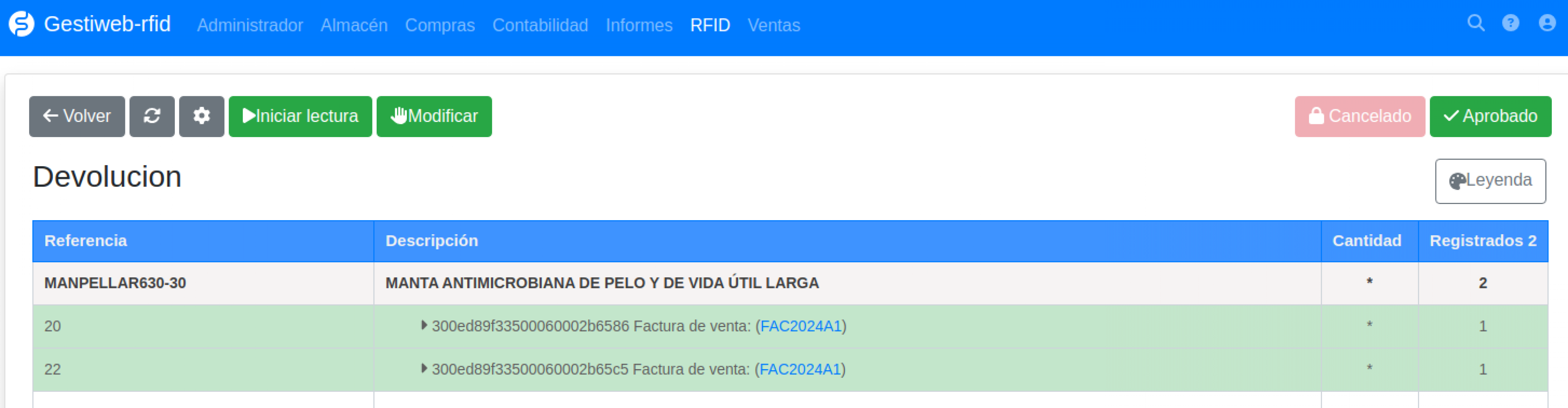 Software RFID lavandería aprobación devolución prendas defectuosas del lavado