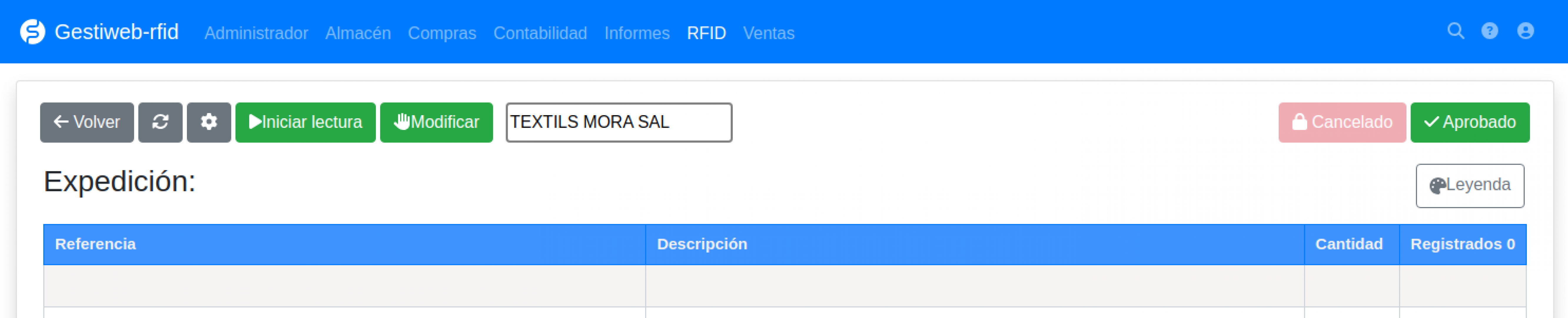 Software RFID lavandería selección cliente para creación de albarán de salida manual