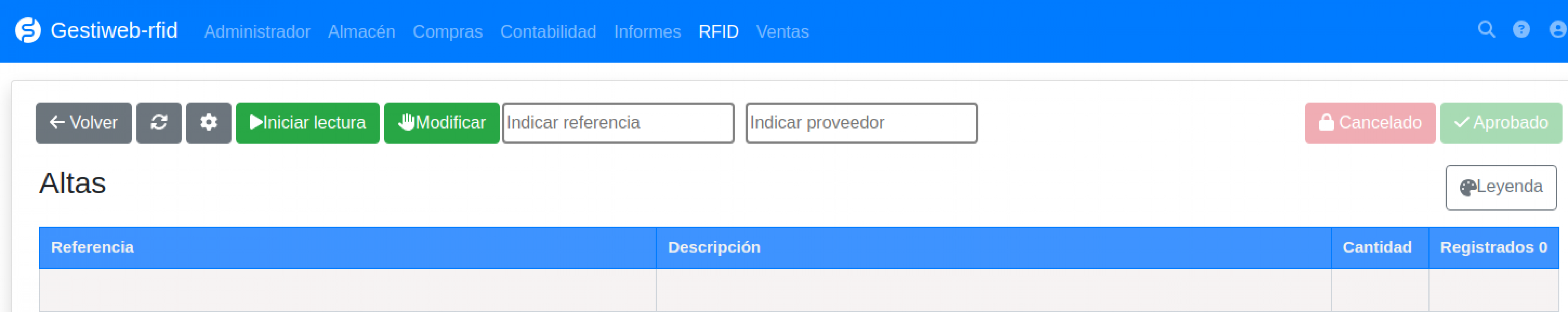 Software RFID alta de de prendas nuevas asocidas a un proveedor